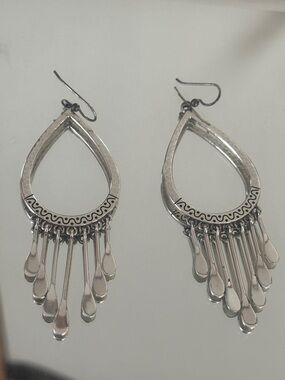 Silver Teardrop Fringe Earrings - Women Jewelry